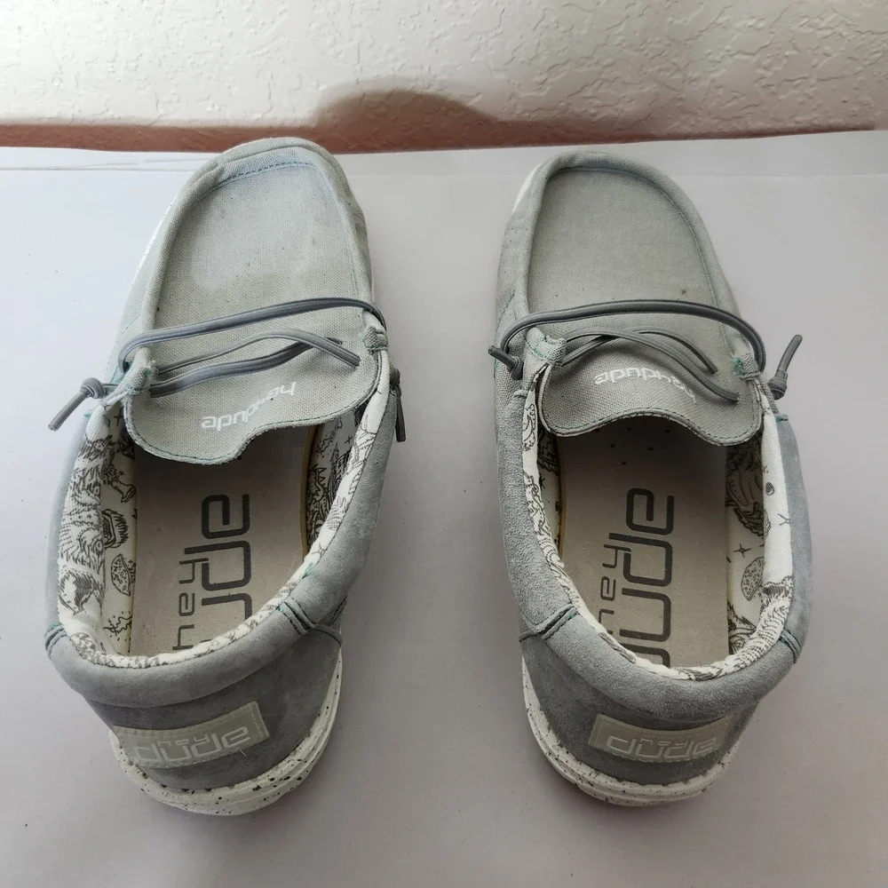 Hey Dude Wally Flow Steel Grey Canvas Slip On Loafers Mens Size 11 112303213